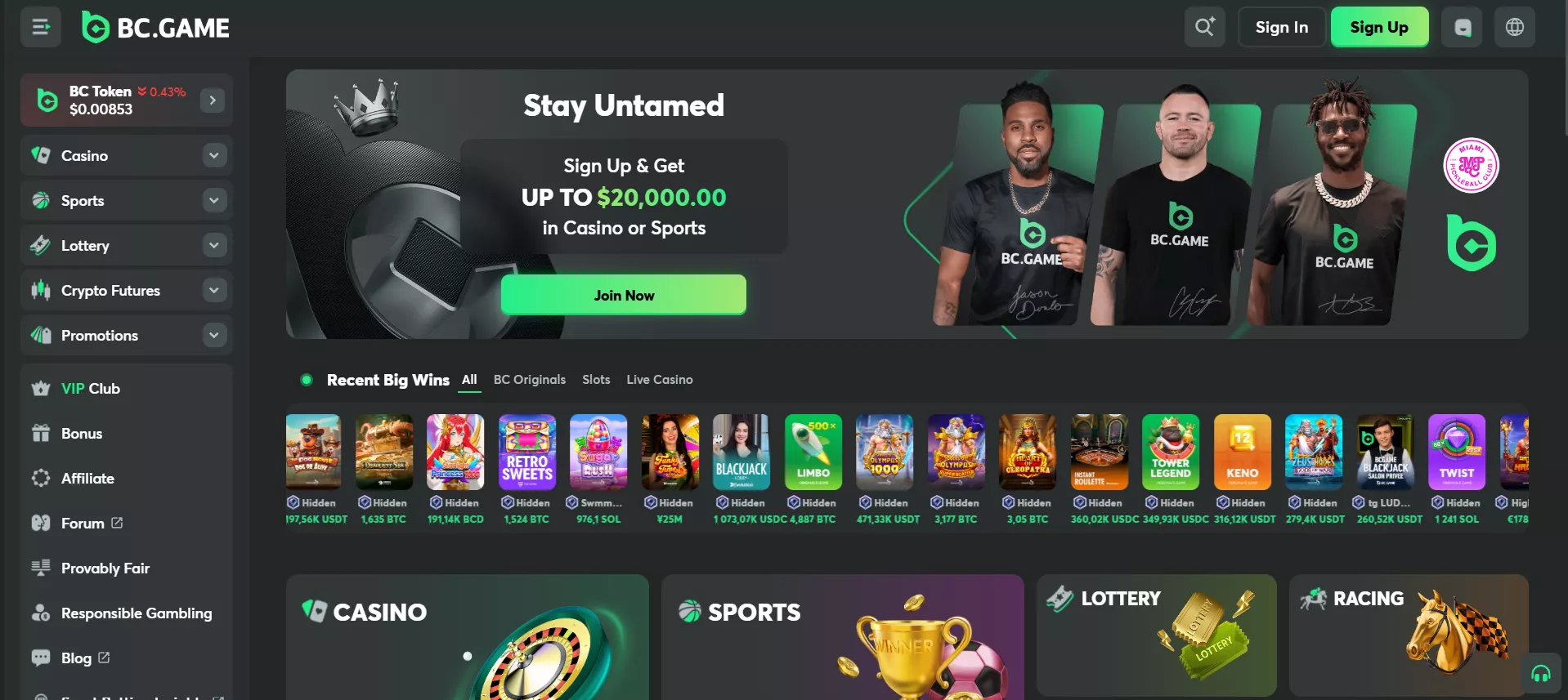 BC.Game Κύρια σελίδα